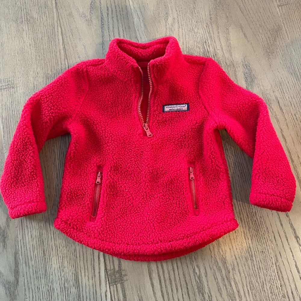 Vineyard vines kids red Sherpa fleece quarter zip